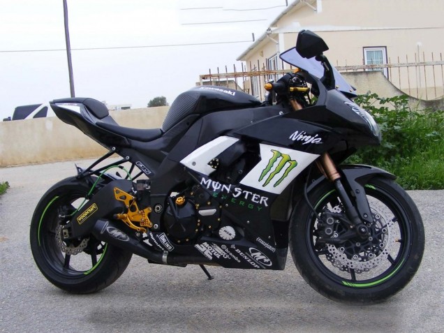 2008-2010 Kawasaki ZX10R Motorcycle Fairings - Glossy Black White Green Monster Elf