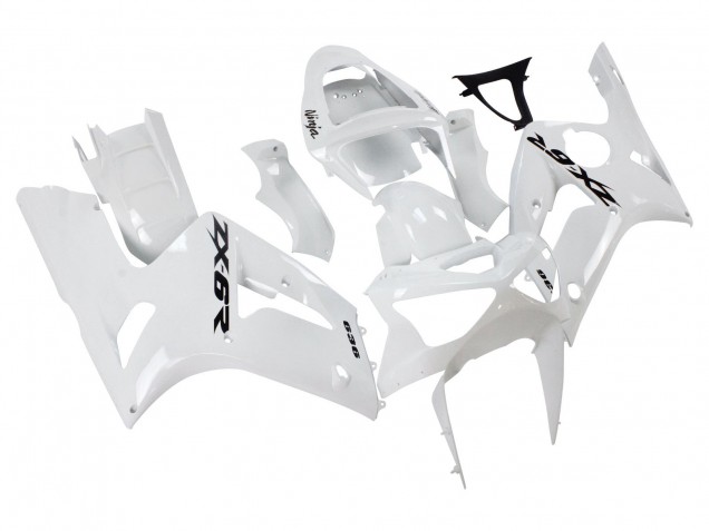 2003-2004 Kawasaki ZX6R Motorcycle Fairings - White Black Decals