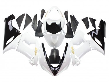 2005-2006 Kawasaki ZX6R Motorcycle Fairings - White Black Gold Ninja