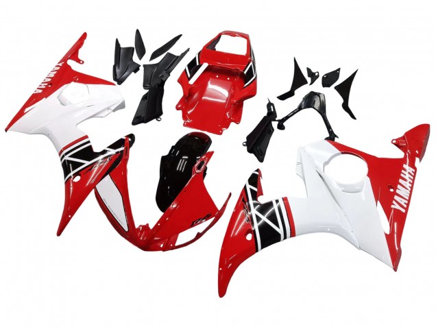 2003-2004 Yamaha YZF R6 Motorcycle Fairing - White Red Glossy Black