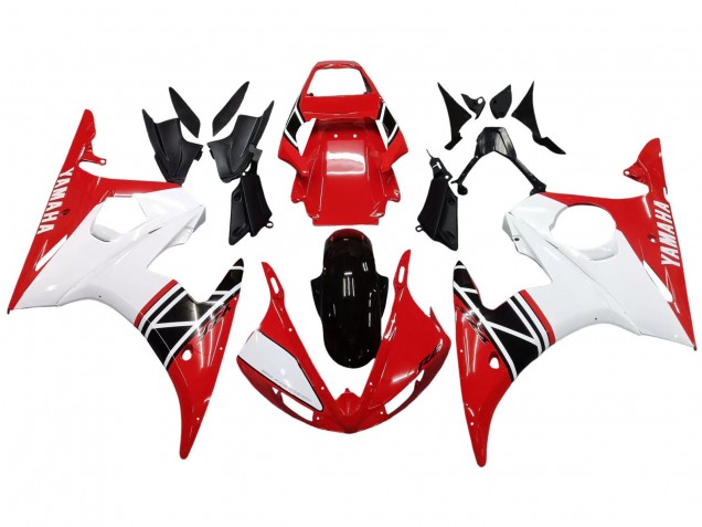 2003-2004 Yamaha YZF R6 Motorcycle Fairing - White Red Glossy Black
