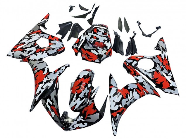 2003-2004 Yamaha YZF R6 Motorcycle Fairings - Black Red Grey Camouflage