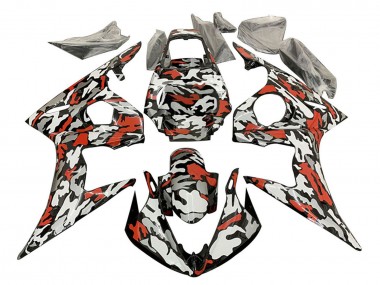 2003-2004 Yamaha YZF R6 Motorcycle Fairings - Black Red Grey Camouflage