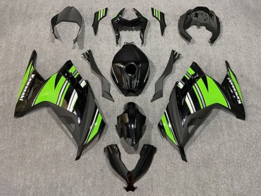 2013-2024 Kawasaki EX300 Motorcycle Fairings - Glossy Black Green White Stripe