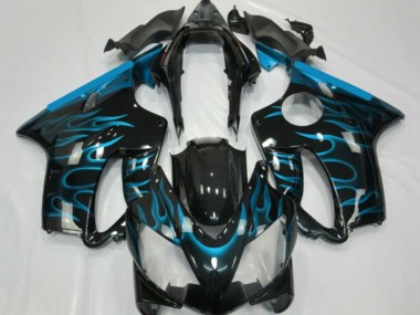 2001-2003 Honda CBR600 F4i Motorcycle Fairings - Glossy Black Light Blue Flame