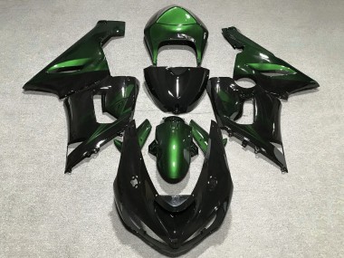2005-2006 Kawasaki ZX6R Motorcycle Fairings - Green Glossy Black