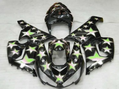 2005-2006 Kawasaki ZX6R Motorcycle Fairings - Black Green Star