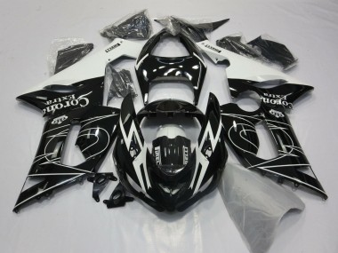 2005-2006 Kawasaki ZX6R Motorcycle Fairings - Glossy Black White Corona Extra Tribal