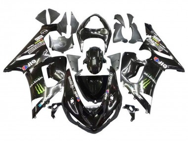 2005-2006 Kawasaki ZX6R Motorcycle Fairings - Glossy Black Yellow Monster