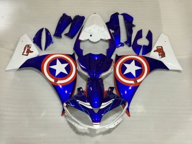 2012-2014 Yamaha YZF 1000 R1 Motorcycle Fairings - White Blue Red Star Captain America