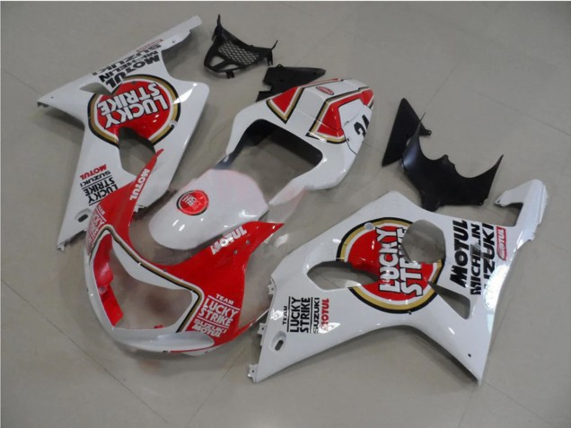 2000-2002 Suzuki GSXR 1000 Motorcycle Fairings - White Red Lucky Strike