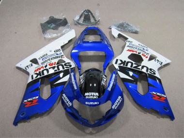 2001-2003 Suzuki GSXR 600 Motorcycle Fairings - White Blue Black Motul