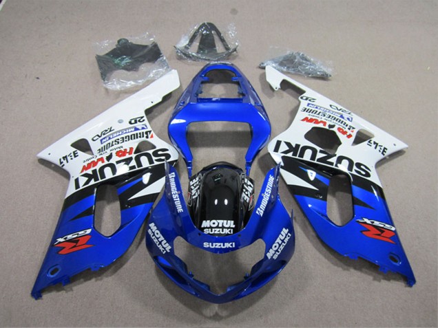 2001-2003 Suzuki GSXR 600 Motorcycle Fairings - White Blue Black Motul