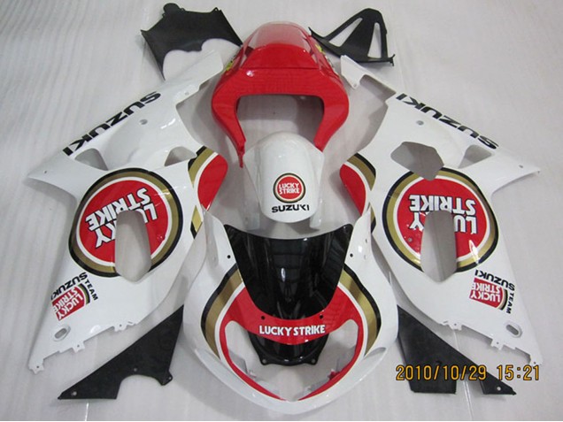 2001-2003 Suzuki GSXR 600 Motorcycle Fairings - White Red Lucky Strike