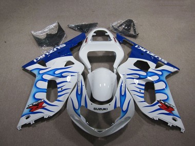 2001-2003 Suzuki GSXR 750 Motorcycle Fairings - White Blue Flame