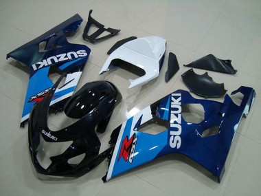 2004-2005 Suzuki GSXR 750 Motorcycle Fairings - White Blue Glossy Black