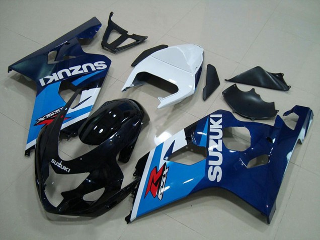 2004-2005 Suzuki GSXR 750 Motorcycle Fairings - White Blue Glossy Black
