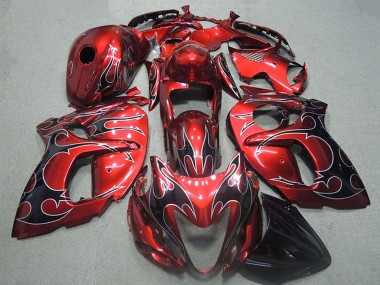 1996-2007 Suzuki GSXR 1300 Hayabusa Motorcycle Fairings - Red Silver Black Flame