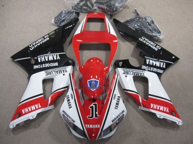 1998-1999 Yamaha YZF R1 Motorcycle Fairings - White Red Glossy Black Yamalube 50
