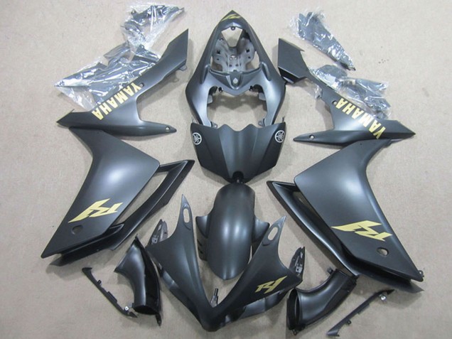 2007-2008 Yamaha YZF R1 Motorcycle Fairings - Matte Black Gold Decal
