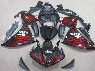 2012-2014 Yamaha YZF R1 Motorcycle Fairings - Glossy Black Red Flame