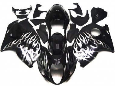 1997-2007 Gloss Black with Silver Flames GSXR 1300 Hayabusa Motorcycle Fairings