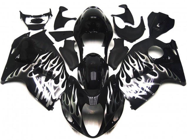 1997-2007 Gloss Black with Silver Flames GSXR 1300 Hayabusa Motorcycle Fairings