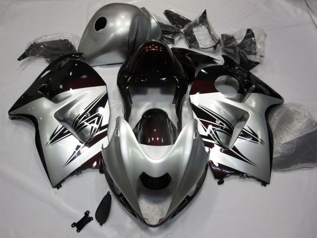 1997-2007 Silver and Dark Red GSXR 1300 Hayabusa Motorcycle Fairings