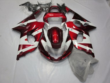 2000-2002 Deep Red and White GSXR 1000 Motorcycle Fairings