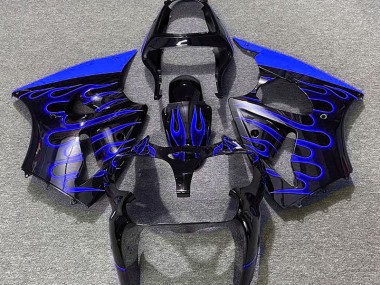 2000-2002 Gloss Black & Blue Flame ZX6R Motorcycle Fairings