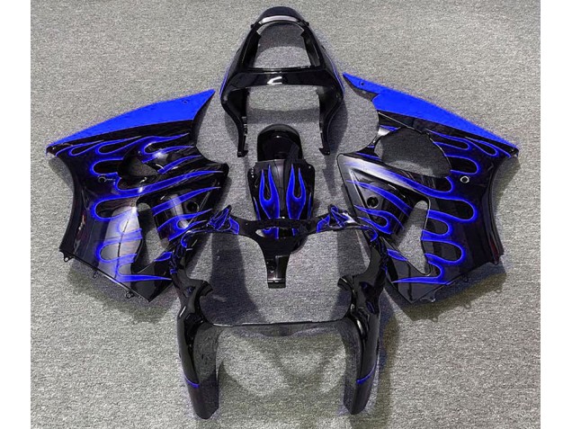 2000-2002 Gloss Black & Blue Flame ZX6R Motorcycle Fairings