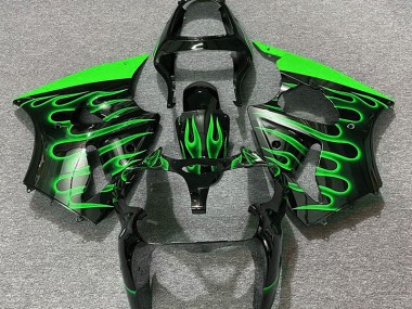 2000-2002 Gloss Black & Green Flame ZX6R Motorcycle Fairings