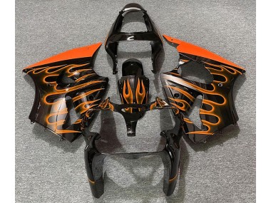 2000-2002 Gloss Black & Orange Flame ZX6R Motorcycle Fairings