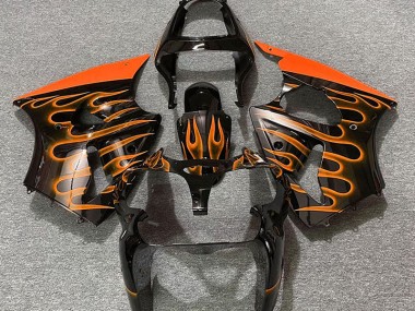 2000-2002 Gloss Black & Orange Flame ZX6R Motorcycle Fairings