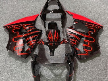 2000-2002 Gloss Black & Red Flame ZX6R Motorcycle Fairings