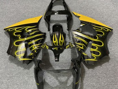2000-2002 Gloss Black & Yellow Flame ZX6R Motorcycle Fairings