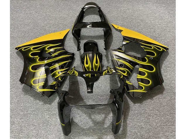 2000-2002 Gloss Black & Yellow Flame ZX6R Motorcycle Fairings