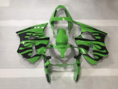 2000-2002 Green & Black Flame ZX6R Motorcycle Fairings