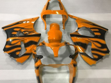 2000-2002 Orange & Black Flame ZX6R Motorcycle Fairings