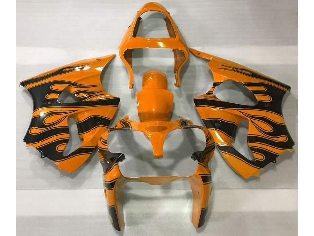2000-2002 Orange & Black Flame ZX6R Motorcycle Fairings
