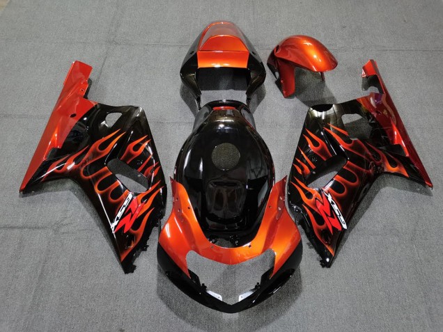 2001-2003 Gloss Black and Orange GSXR 600-750 Motorcycle Fairings