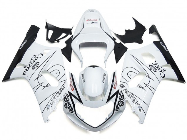 2001-2003 Gloss White Corona and Black GSXR 600-750 Motorcycle Fairings