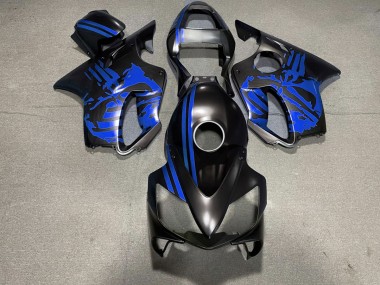 2001-2003 Matte Black & Blue Skull CBR600 F4i Motorcycle Fairings
