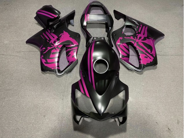 2001-2003 Matte Black & Pink Skull CBR600 F4i Motorcycle Fairings
