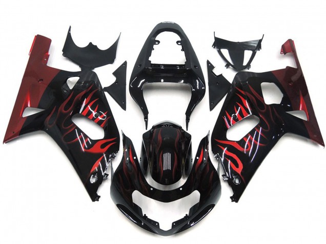 2001-2003 Vibrant Red Flame GSXR 600-750 Motorcycle Fairings