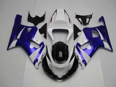 2001-2003 White and Blue GSXR 600-750 Motorcycle Fairings