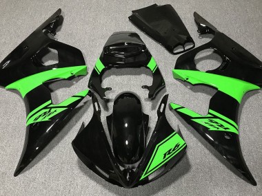 2003-2004 Gloss Black and Green R6 Motorcycle Fairings