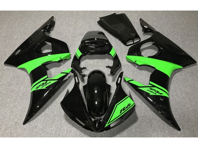 2003-2004 Gloss Black and Green R6 Motorcycle Fairings