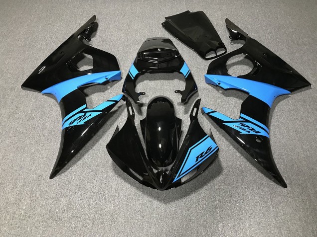 2003-2004 Gloss Black and Light Blue R6 Motorcycle Fairings