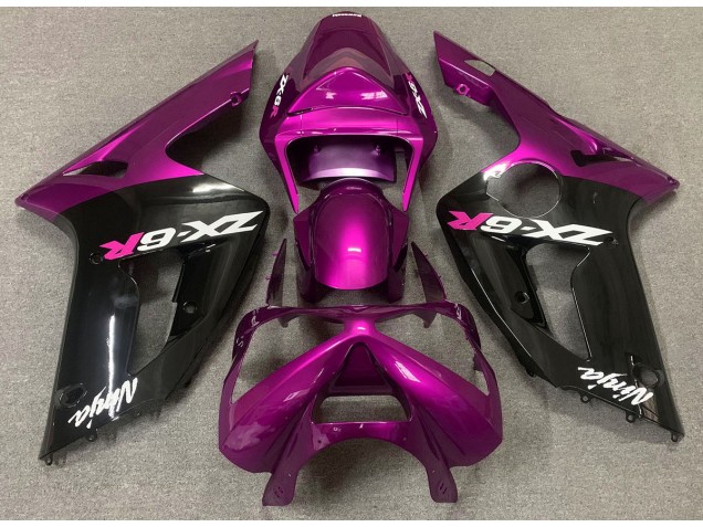 2003-2004 Gloss Pink and Black ZX6R Motorcycle Fairings